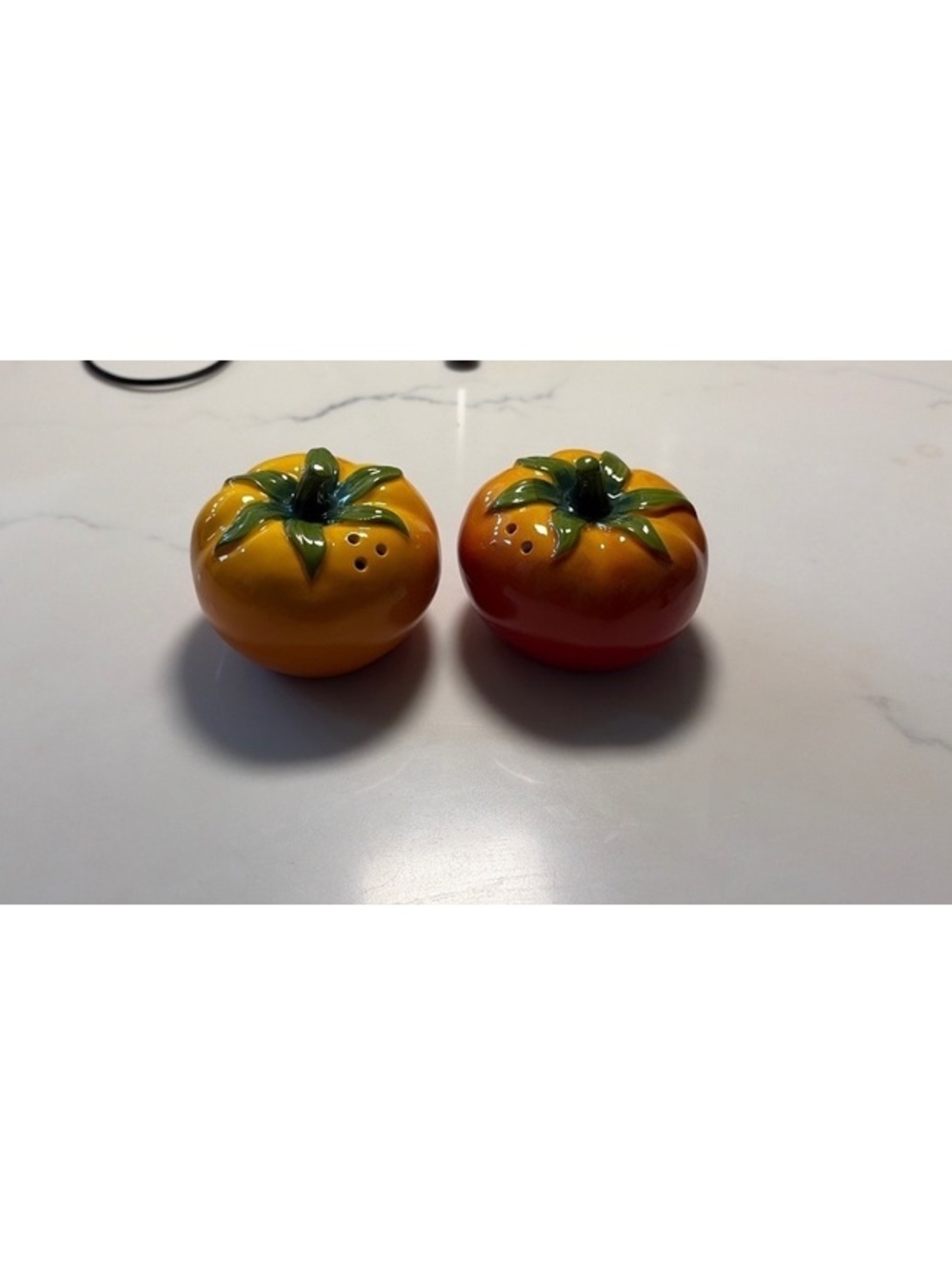 Ceramic Tomato-Shaped Salt and Pepper Shakers Set - Hand-Painted Yellow and Red,